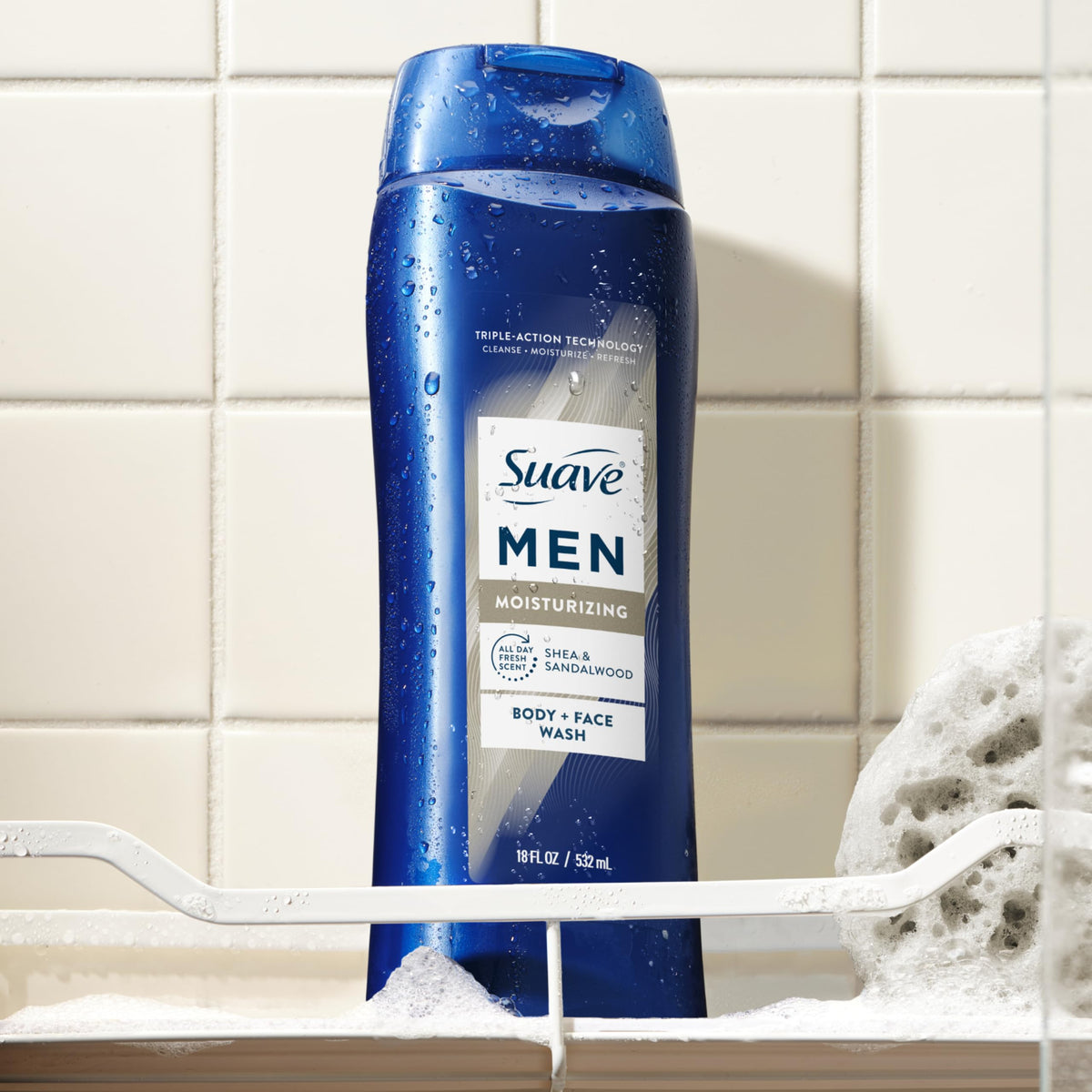 Suave men six-pack in gym bag illustrating travel and refill-ready convenience