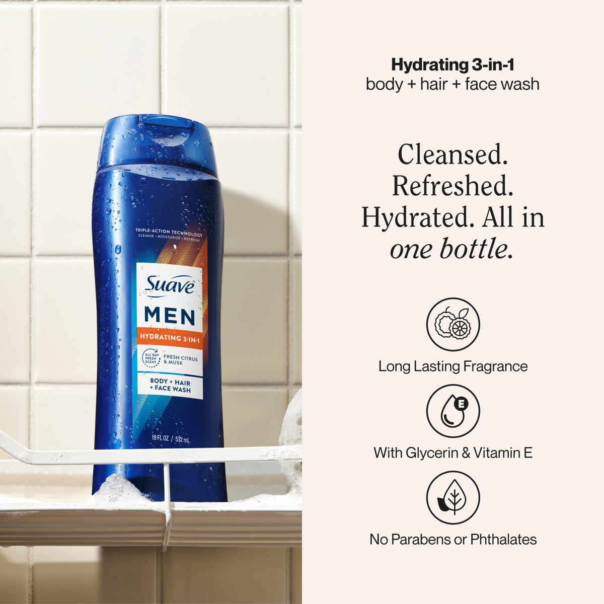 Suave back label close-up highlighting ingredients and claims