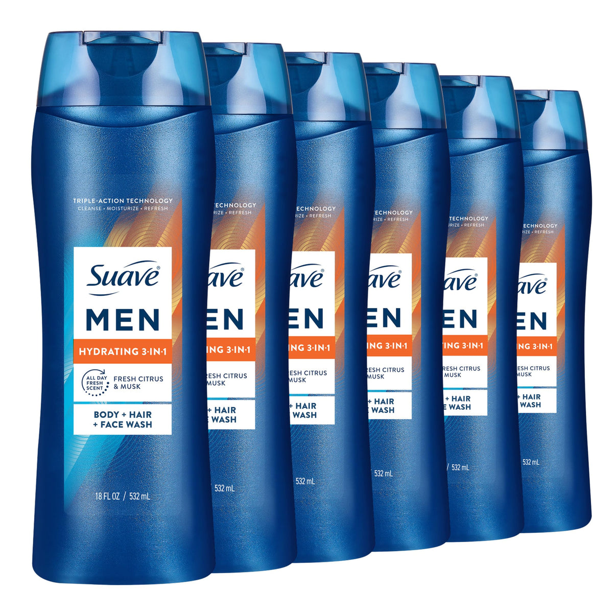 Suave front bottle view showing hydrating 3-in-1 benefits