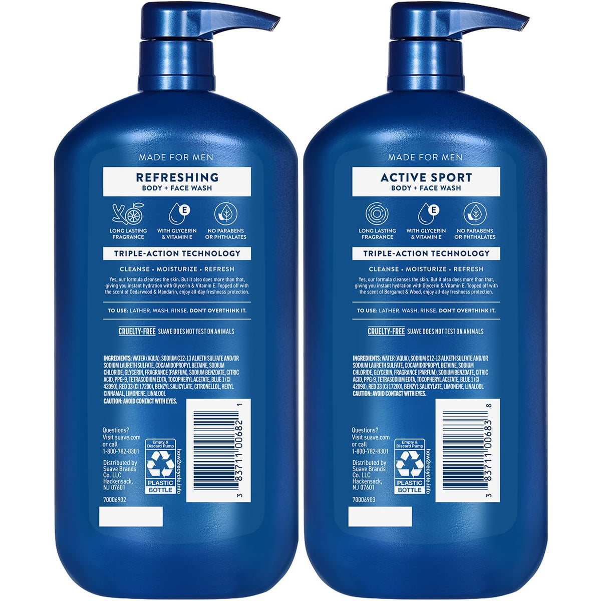 Suave bottle label close-up showing ingredients and recycled plastic information