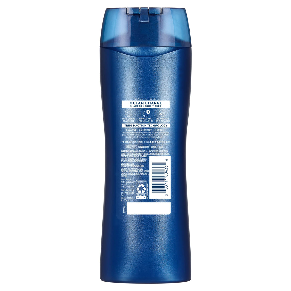 Suave Men Ocean Charge in shower being applied to wet hair for time saving 2‑in‑1 routine