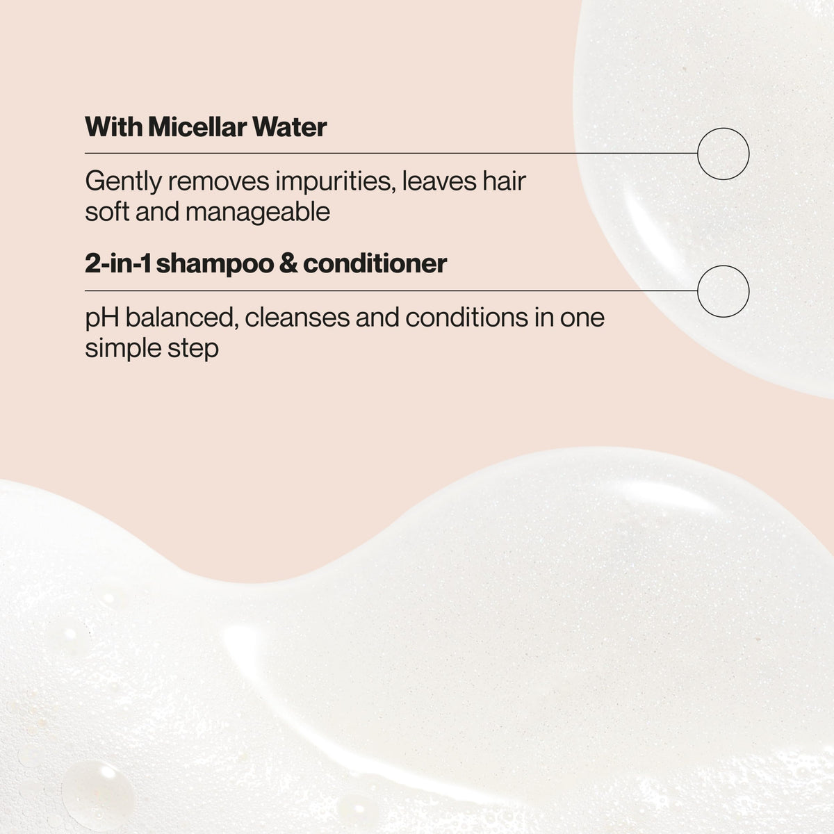 Foamy swatch of Suave micellar infusion lather on palm showing gentle cleansing and lightweight conditioning
