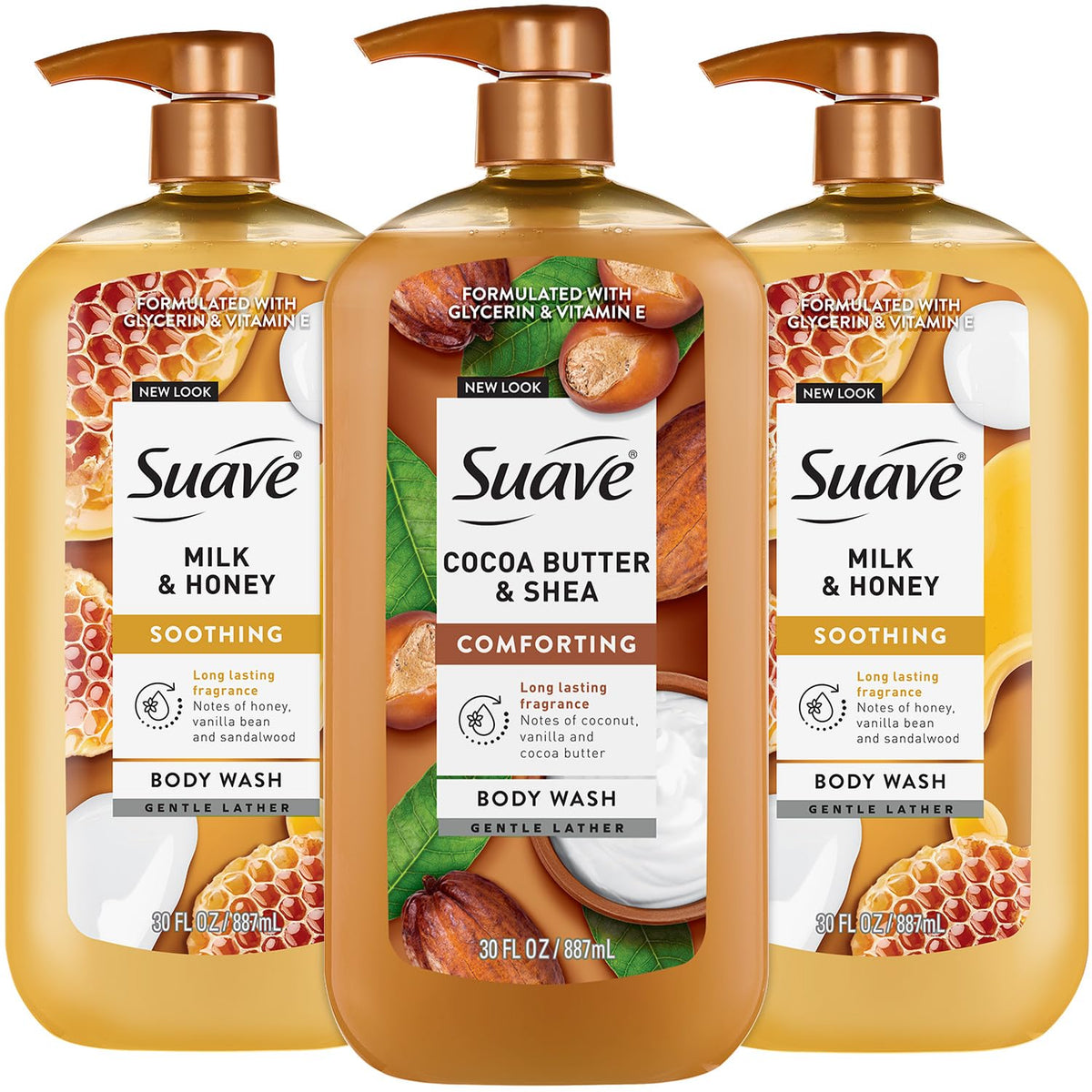 Suave Milk & Honey front packaging showing scent and size benefits