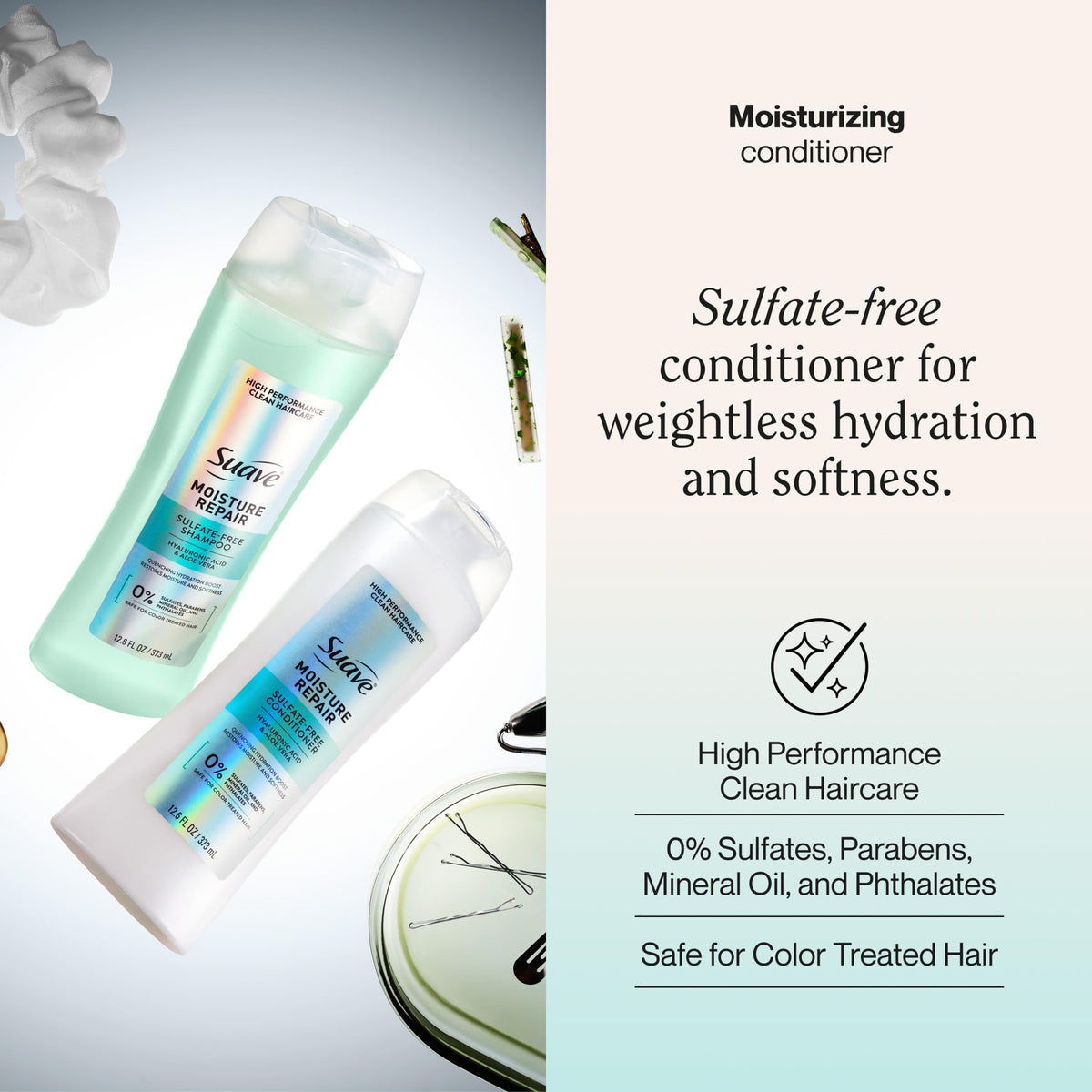 Suave back label ingredients list and usage directions for clarity