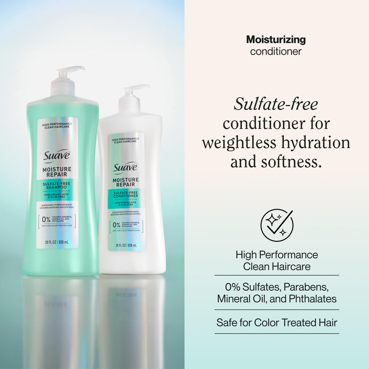 Suave back label detailing ingredients and benefits for informed purchase decisions