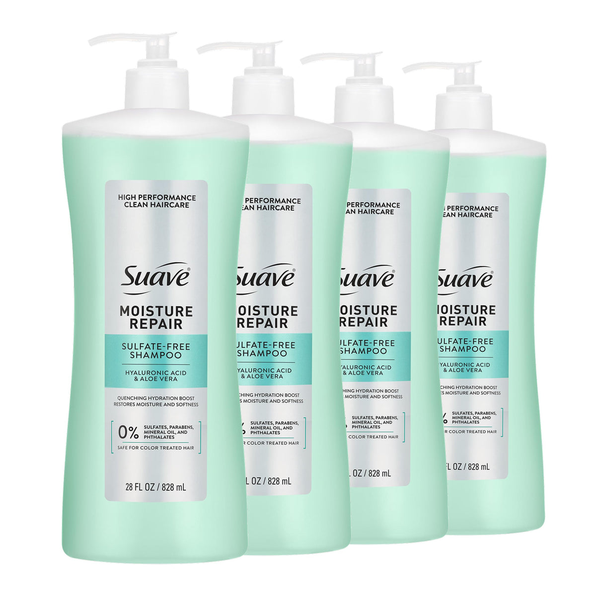 Suave front bottle view showing label and benefits