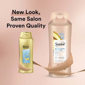 Suave back label ingredient list showing argan oil and usage benefits