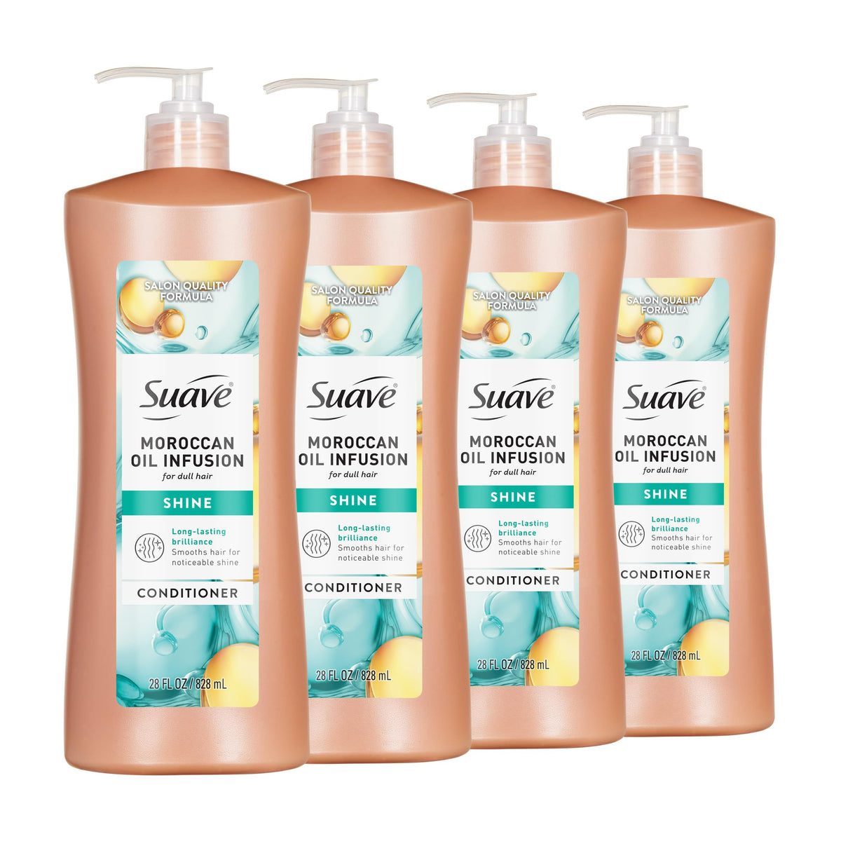 Suave Moroccan Infusion front bottle showing branding and benefit of shine