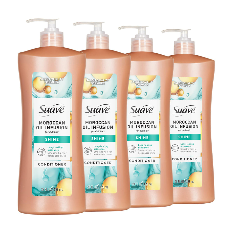 Suave Moroccan Infusion front bottle showing branding and benefit of shine