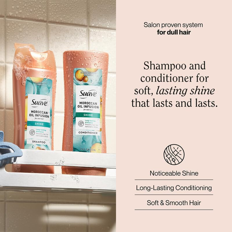 Suave shampoo texture being poured to show gentle, hydrating lather