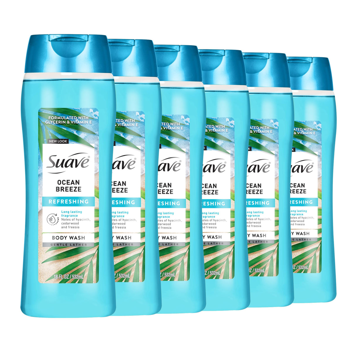 suave front packaging showing bottle and ocean design for refreshing scent