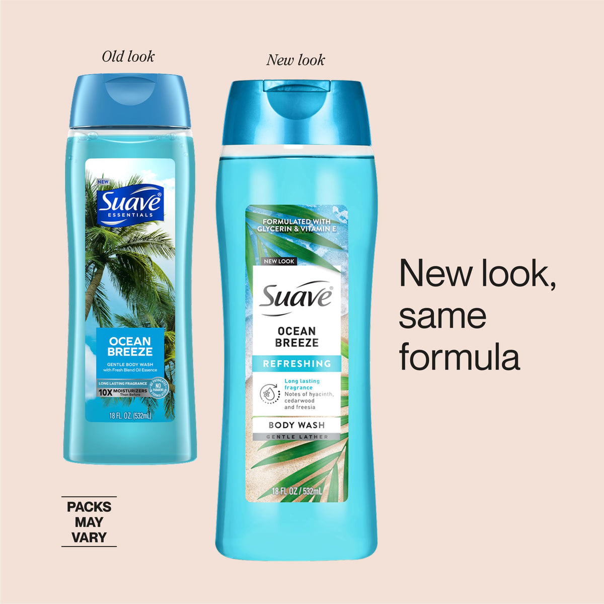 suave ingredient label displaying glycerin and vitamin E benefits