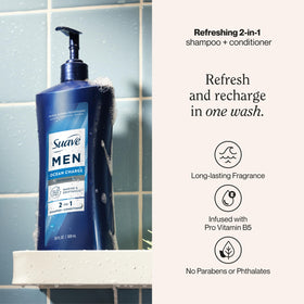 Suave Men Ocean Charge back label close-up showing ingredients and usage details
