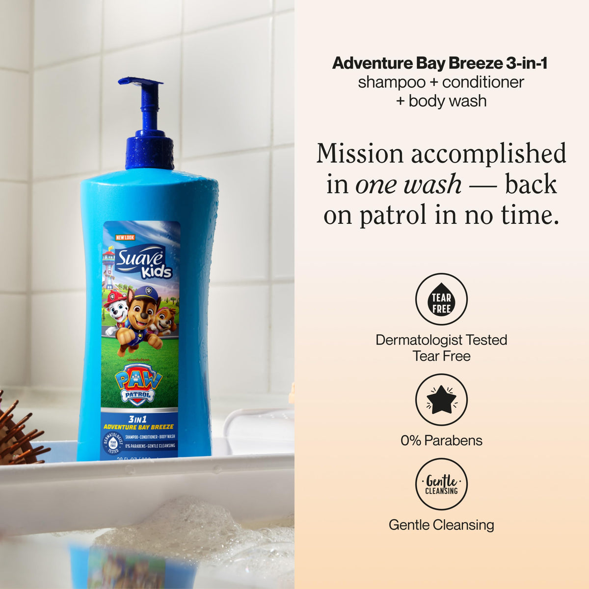 Suave Paw Patrol pump detail for quick, mess-free dispensing benefit