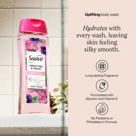 Suave body wash being poured producing rich lather for clean skin