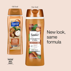 Suave body wash being poured from bottle into hand for controlled use