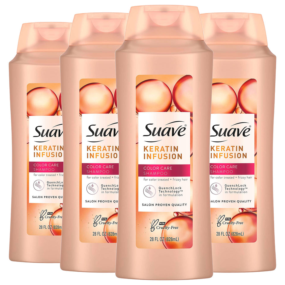 Suave front packaging showing brand and color care benefits