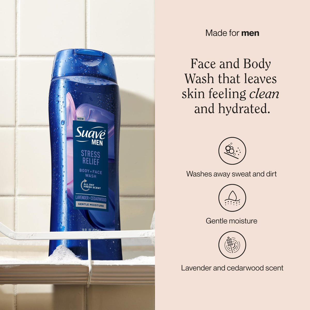 Close-up of Suave pump dispending wash highlighting easy-use convenience