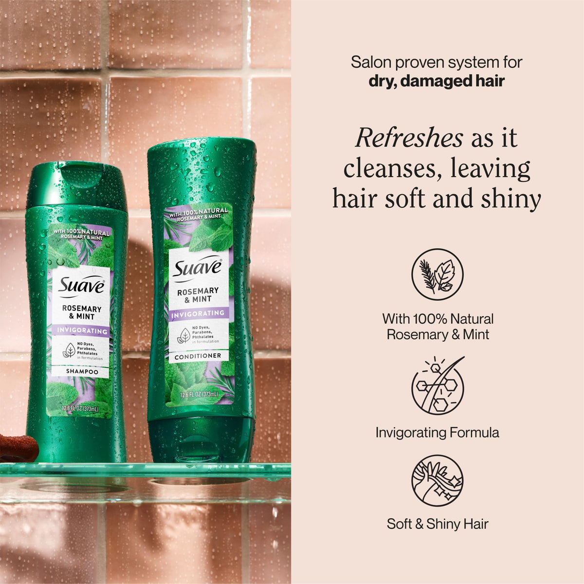 Suave back label ingredients list highlighting gentle formulation benefits