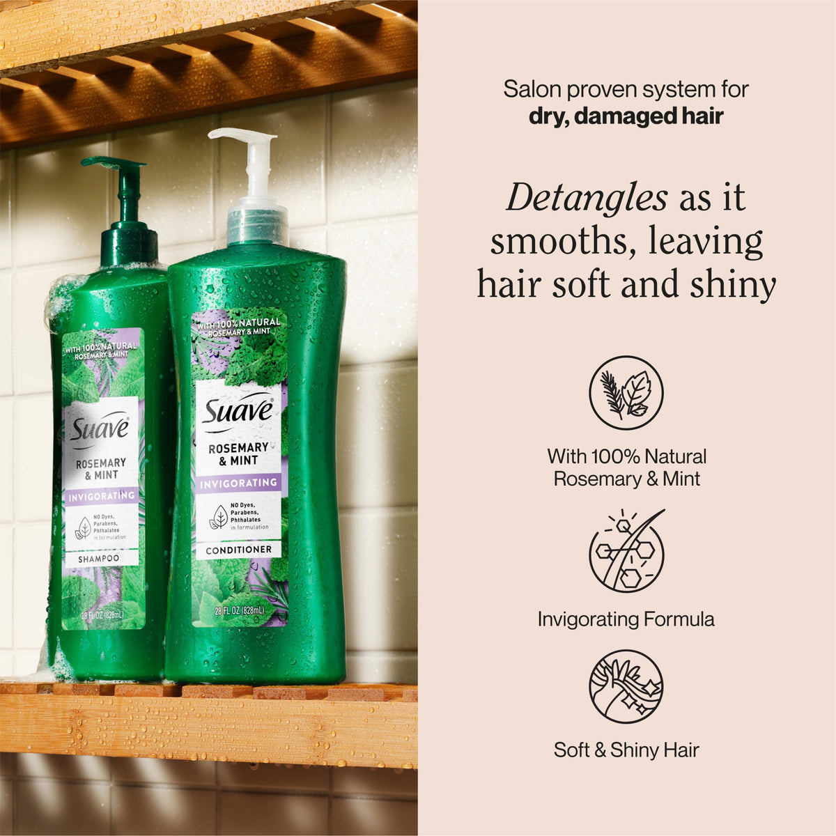 Suave back label close-up with ingredient list and usage details