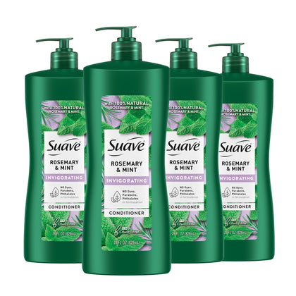Suave bottle front view showing rosemary and mint scent benefits