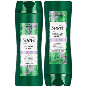 Suave rosemary and mint front packaging showing both 12.6 oz bottles and benefits