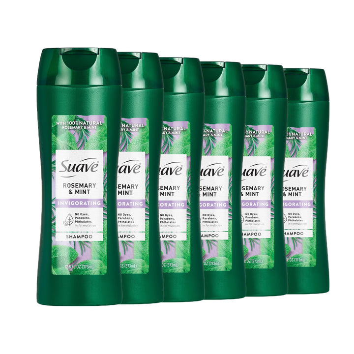 Suave bottle front packaging showing rosemary and mint for refreshing cleanse