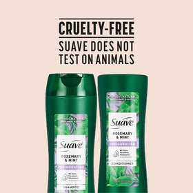 Suave rosemary and mint sprig near bottle highlighting natural ingredient benefit