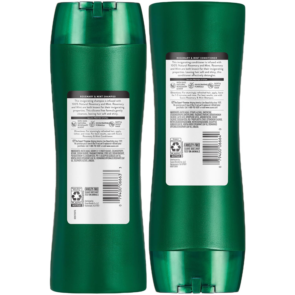 Suave bottles staged on bathroom shelf showing everyday use and aesthetic