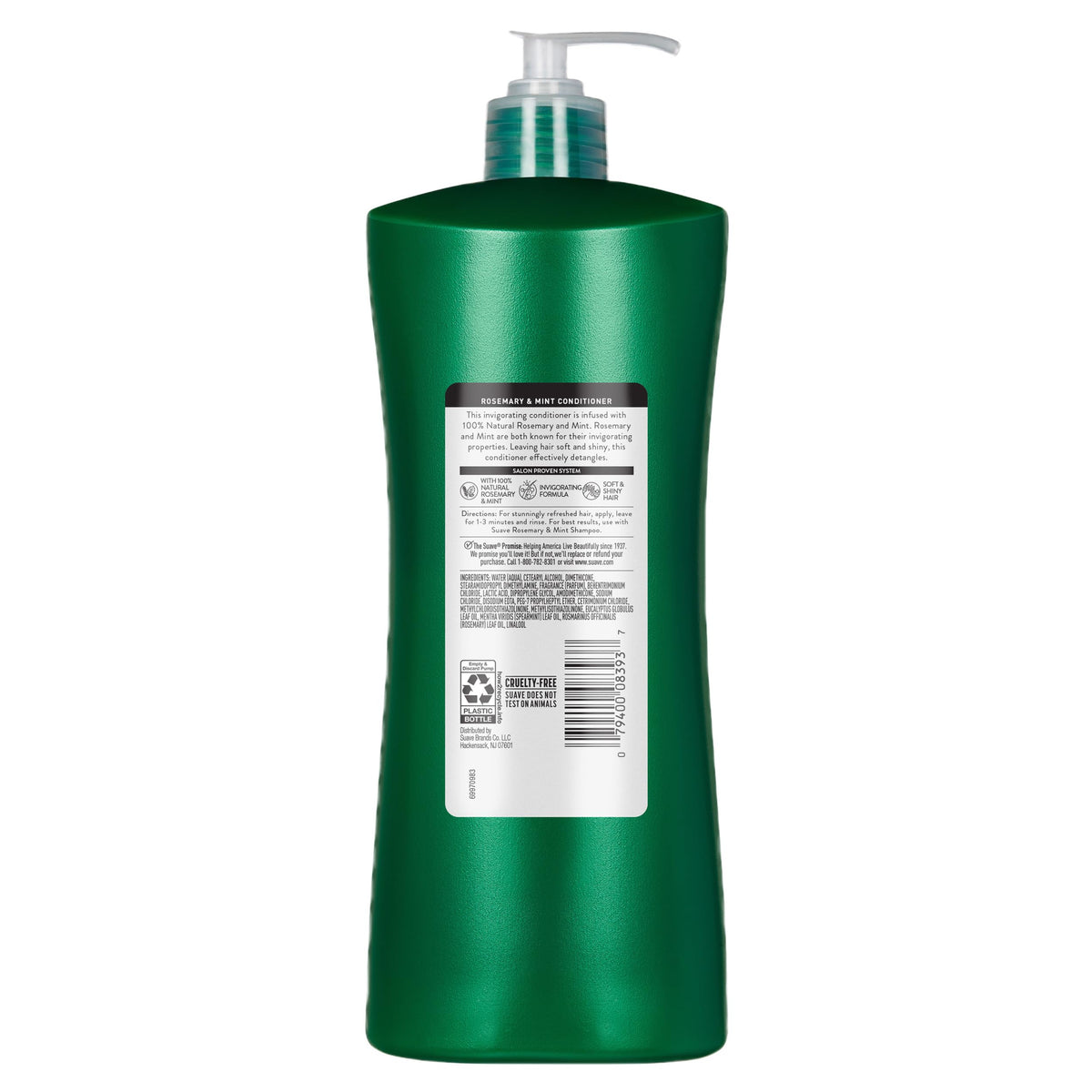 Suave bottle next to hand showing 28 fl oz scale and value