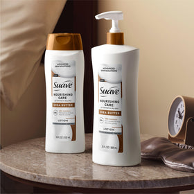 Suave shea butter back label with ingredient and care information