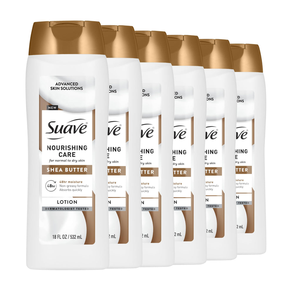 Suave shea butter front packaging showing lotion and benefits