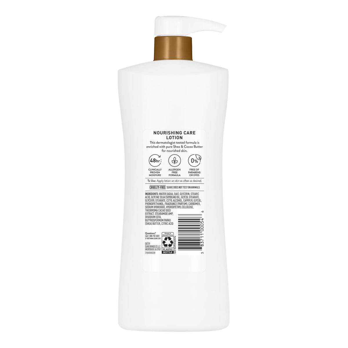 Suave ingredient label close-up highlighting allergen-free formula