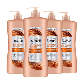 Suave front packaging showing brand and sleek-smooth 28 oz benefit