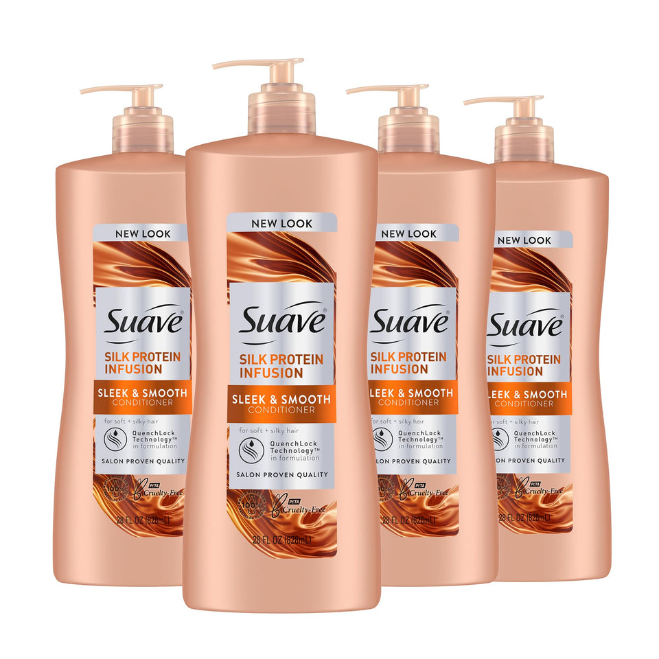 Suave front packaging showing brand and sleek-smooth 28 oz benefit