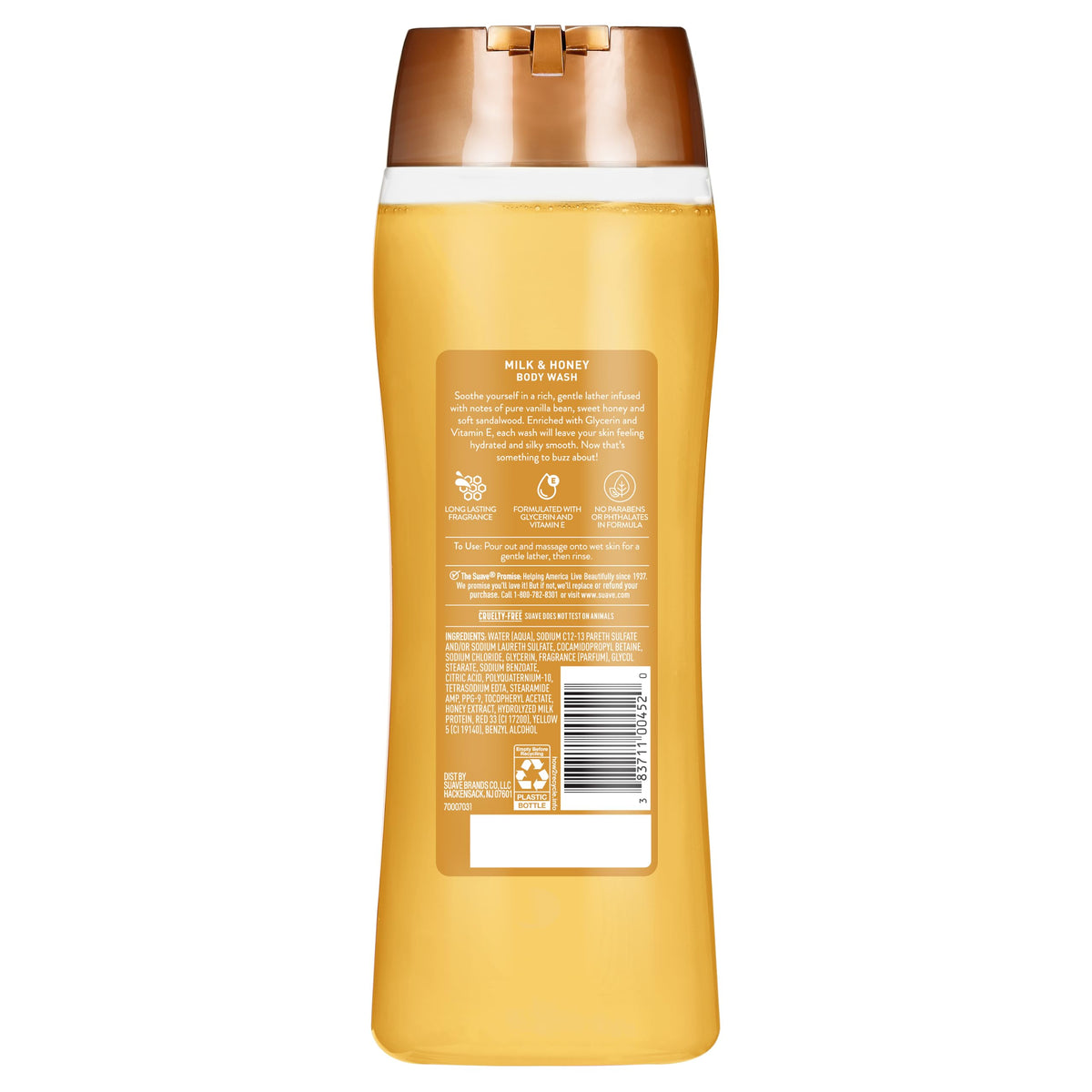 Suave bottle in hand showing 18 oz scale for family-sized value