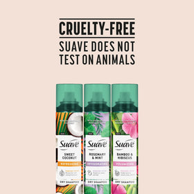 Suave can in hand showing portable 4.3 oz travel-friendly size