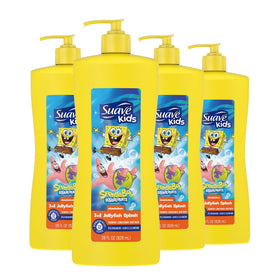 Suave bottle front showing SpongeBob design and Jellyfish Blast scent, brand fun appeal