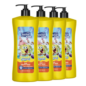 Suave kids bottle front packaging showing SpongeBob and JellyFish Splash scent benefit