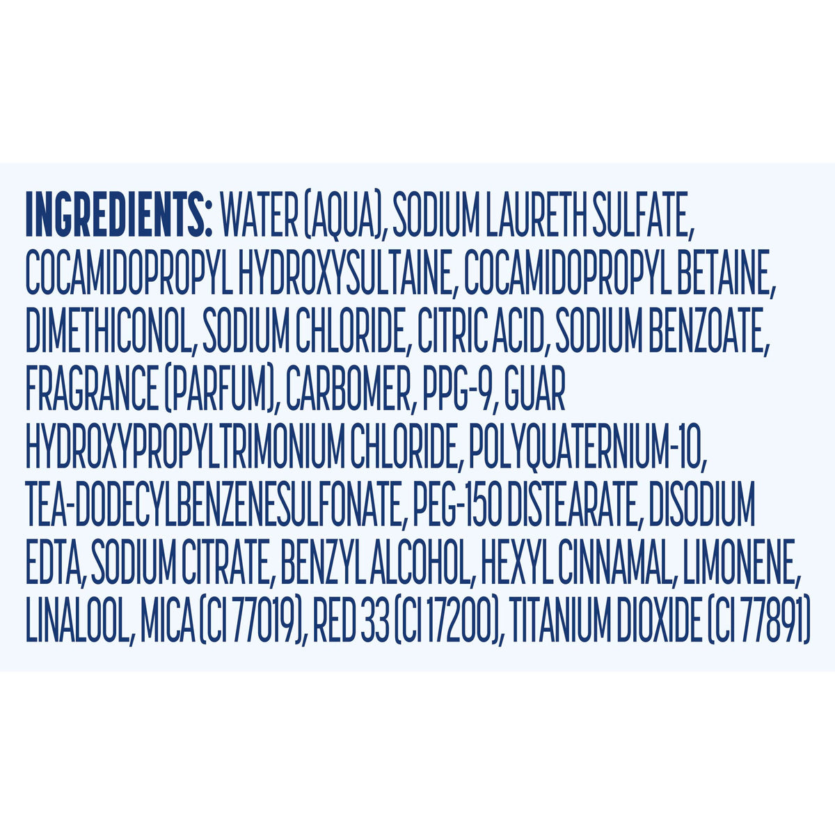 Close-up of Suave label and ingredients panel showing dermatologist-tested benefits