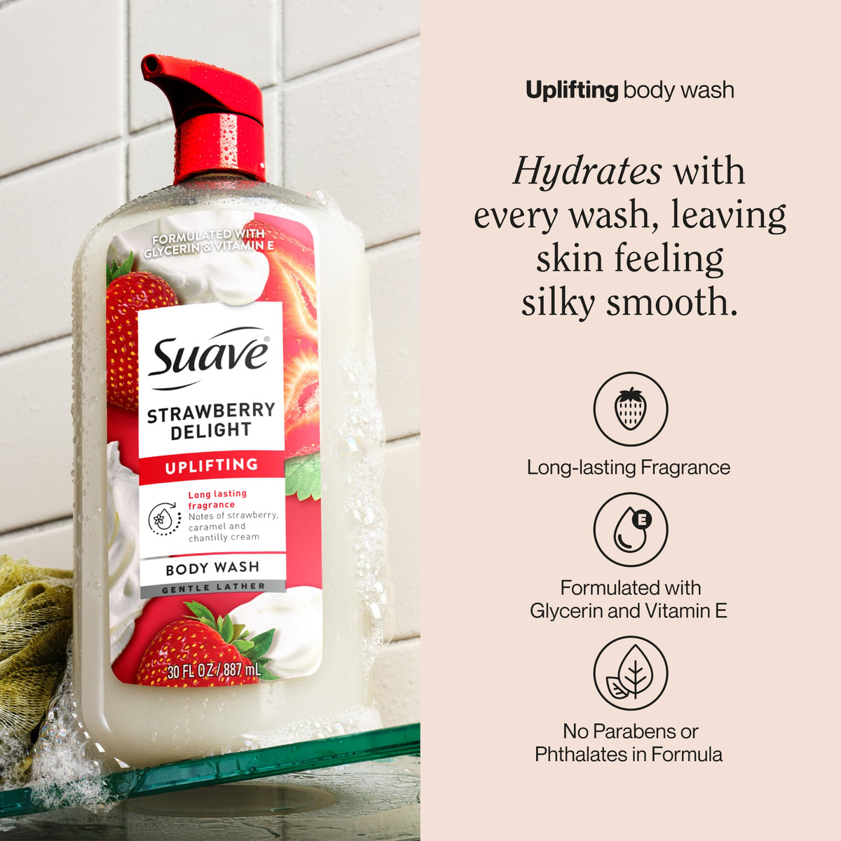 suave close-up of gel texture highlighting creamy lather and moisturizing feel