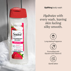 Suave back label ingredients panel highlighting glycerin and vitamin E benefits
