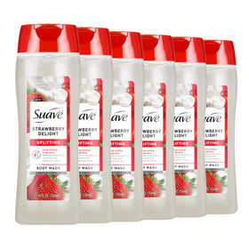 Suave front bottle showing label and fruity strawberry scent benefit