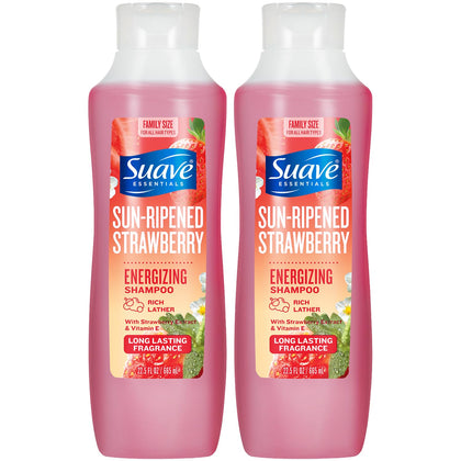Suave two-pack front view showing bottles and bright strawberry scent