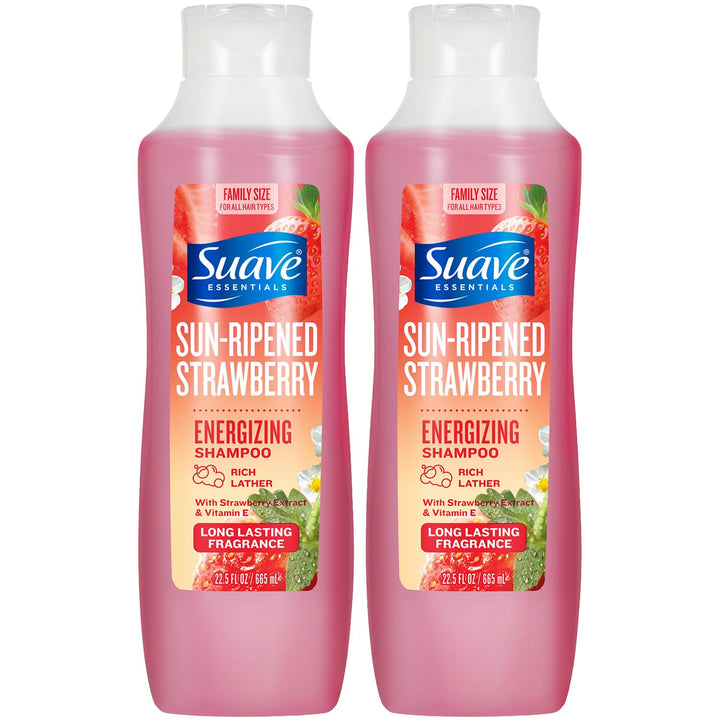 Suave two-pack front view showing bottles and bright strawberry scent