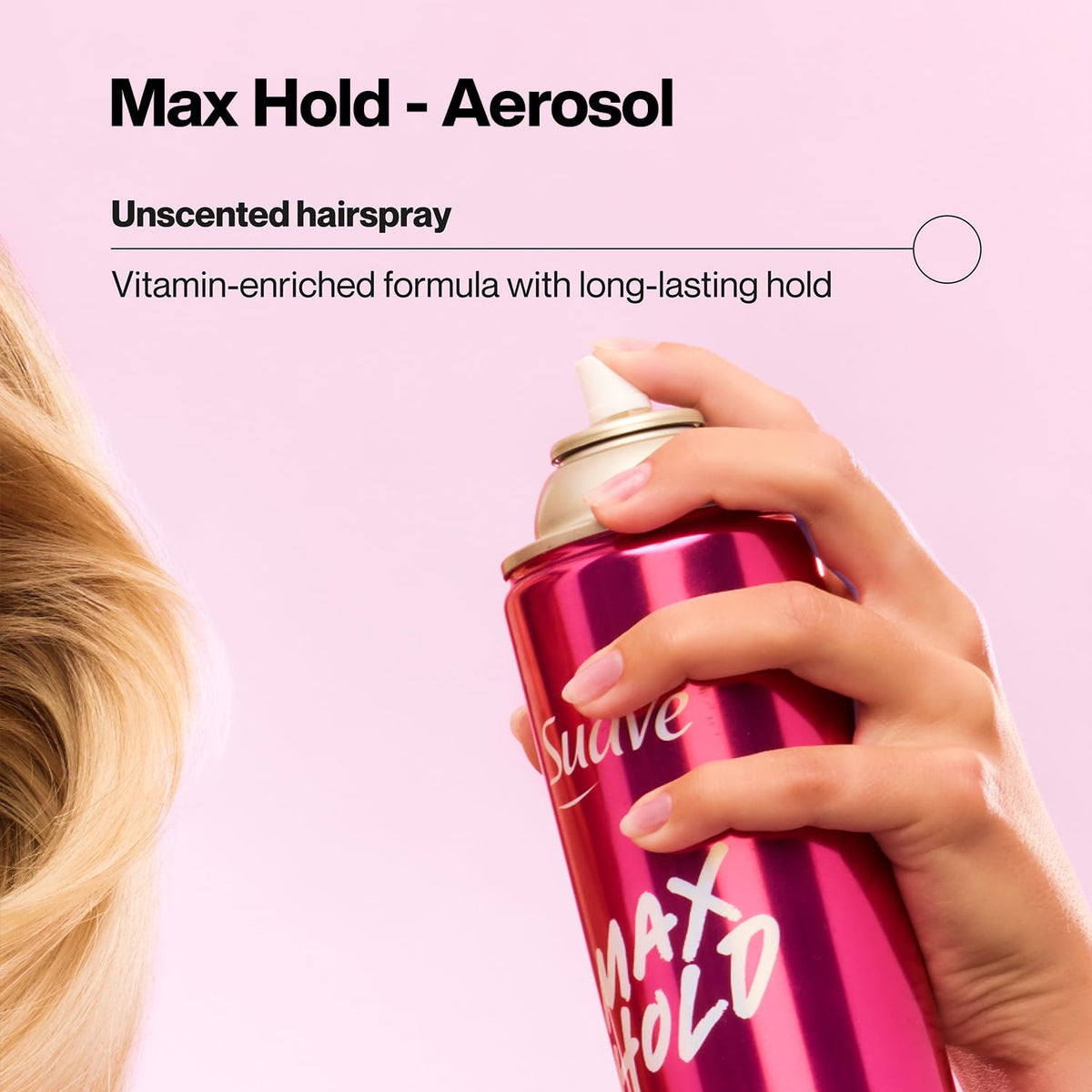 Close-up of hair strands held in place after Suave application, frizz control