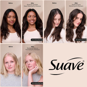 Suave three cans side-by-side highlighting labels and variety benefits