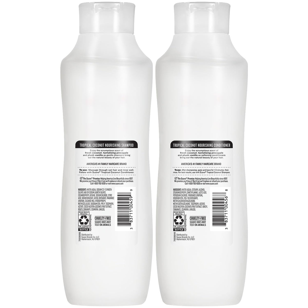 Suave duo on bathroom shelf suggesting family-friendly usage
