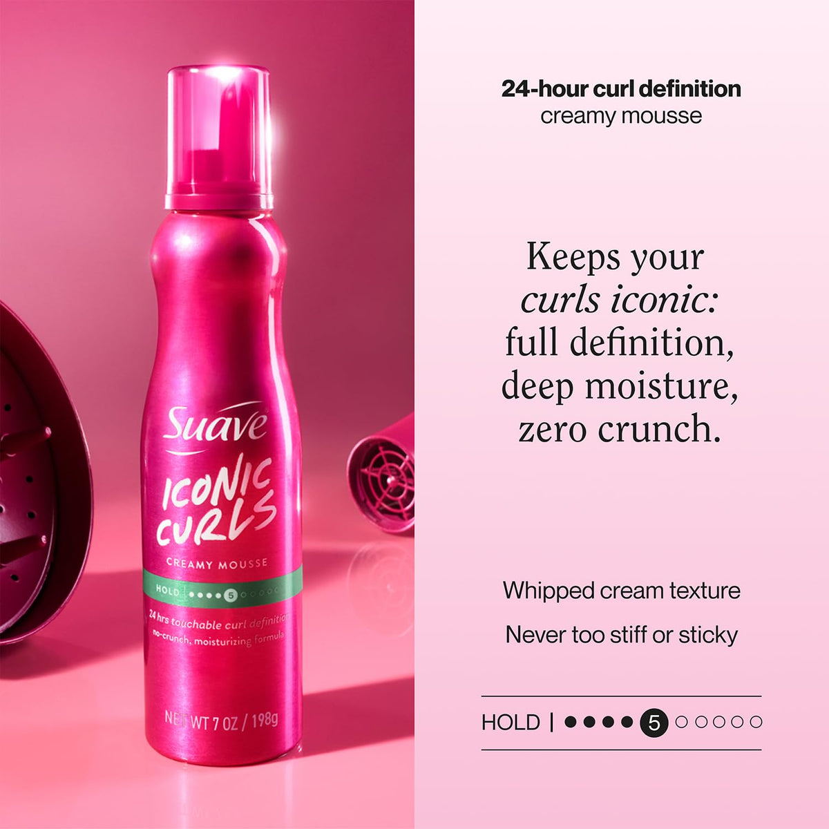 Suave whipped mousse dispensed into palm, demonstrating easy application