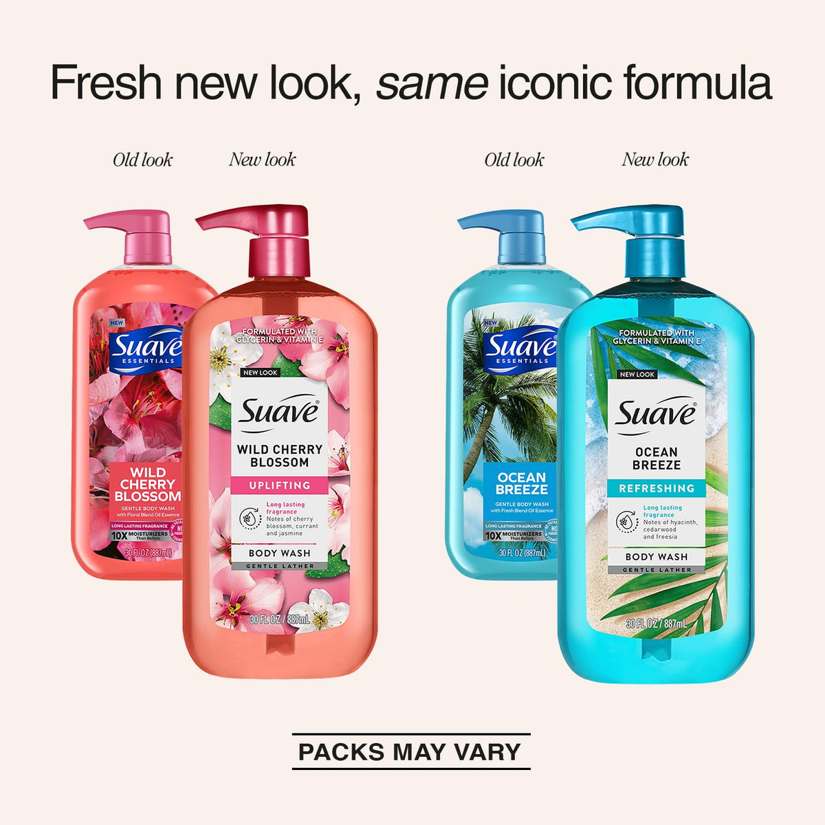 suave wild cherry blossom front packaging showing floral scent and benefit